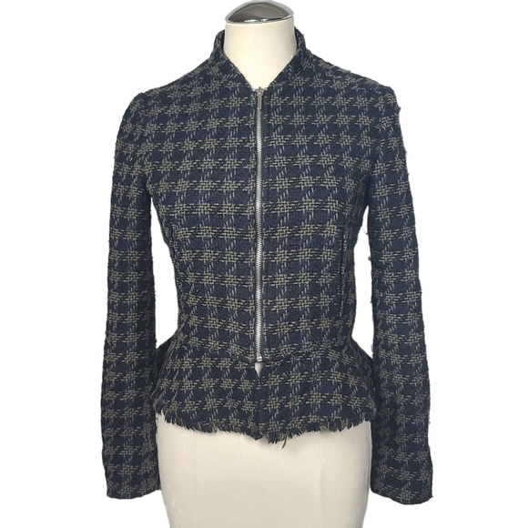 Zara Jackets & Blazers - Zara Basic Tweed Houndstooth Full Zip Jacket XS